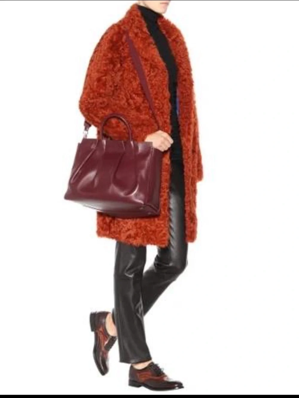 The Row Burgundy Pleated Leather Crossbody Tote